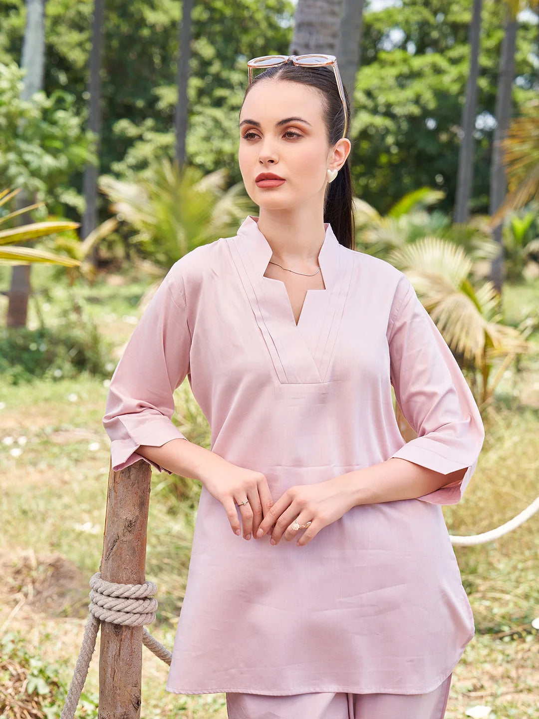 plain cotton co ord set in Pink