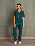 TITTLI Women Pure Cotton Shirt and Pyjama Nightsuit (Airforce)