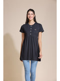 Button Down Western Tunic Tops For Women (Black)