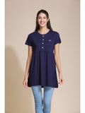 Button Down Western Tunic Tops For Women (Navy Blue)