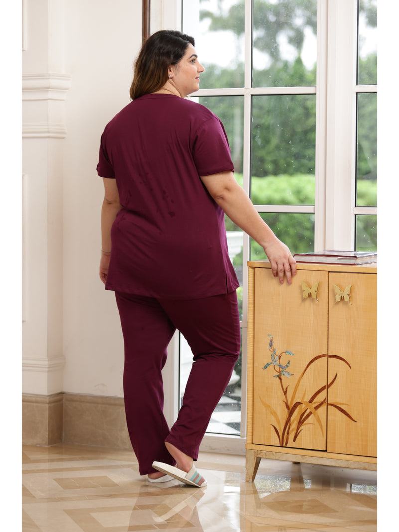 Ultra Comfy Plus Size Night Suit Set (Wine)