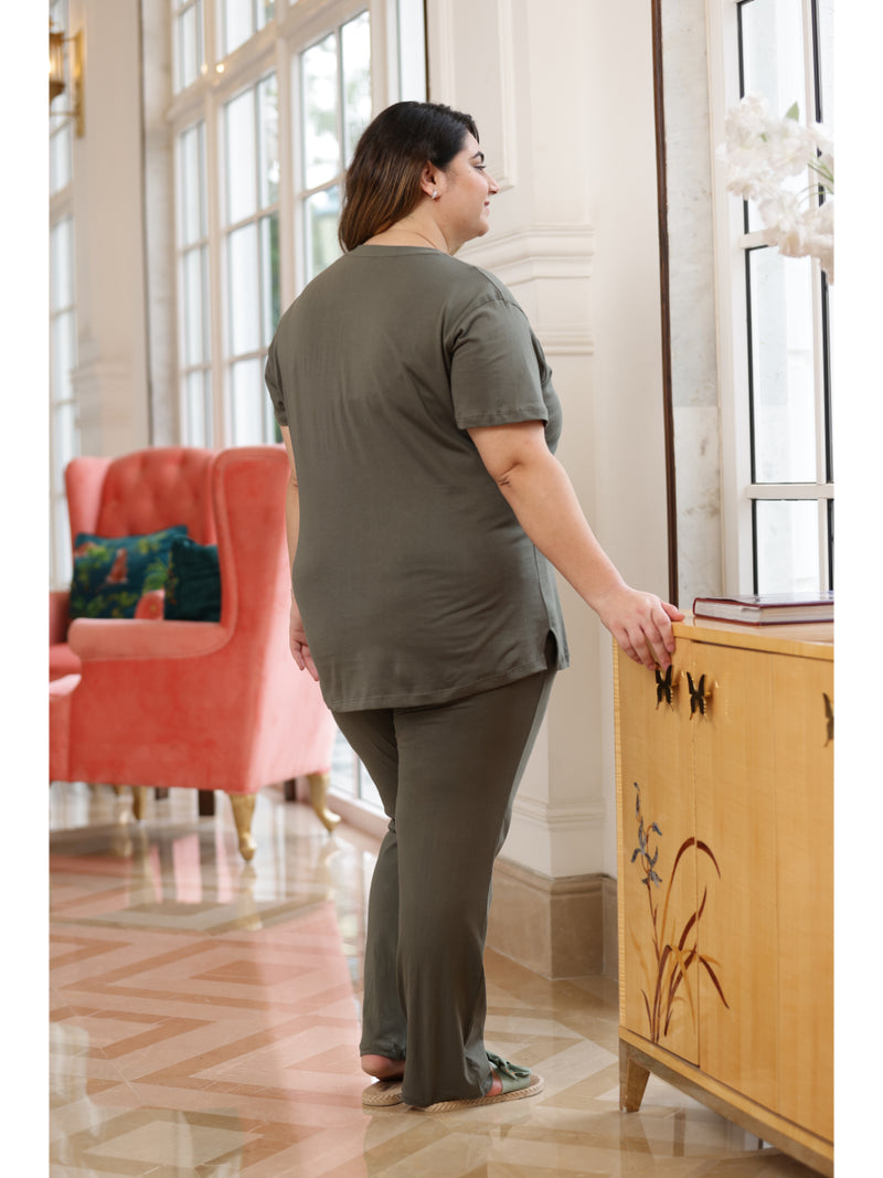 Ultra Comfy Plus Size Night Suit Set (Olive)