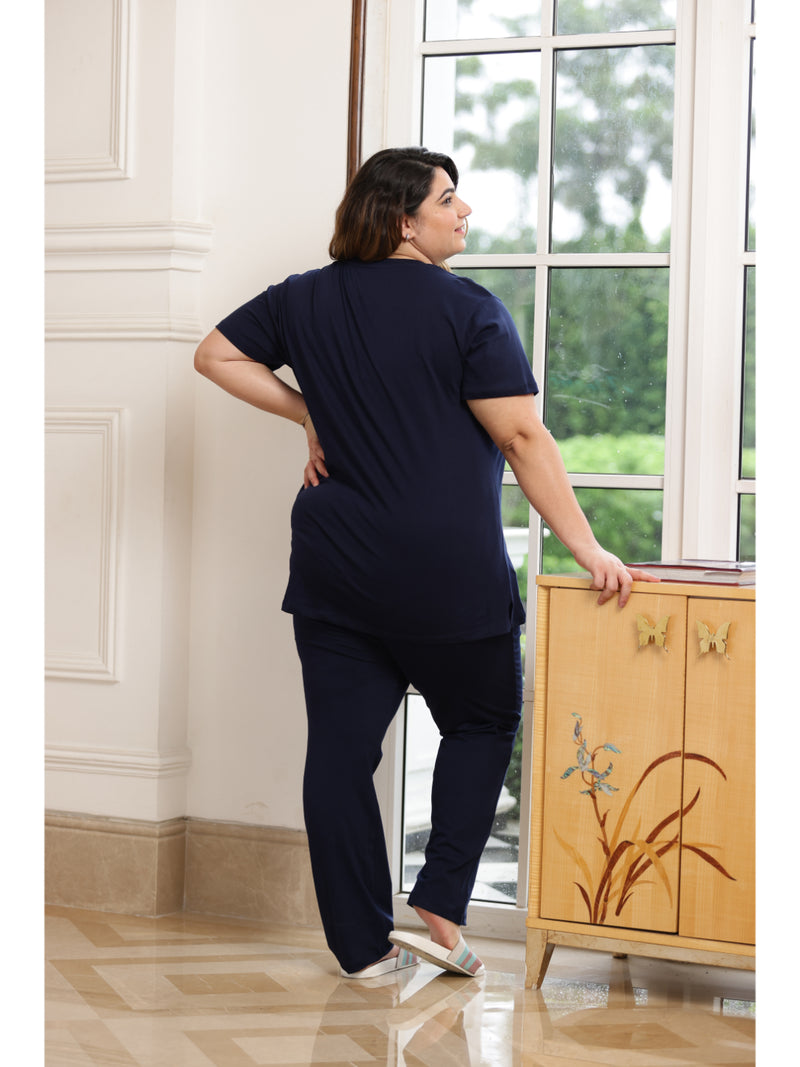 Ultra Comfy Plus Size Night Suit Set (Navy Blue)