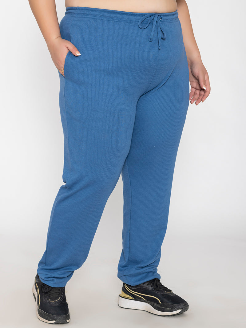 Blue Plus Size Joggers for Women | Tittli