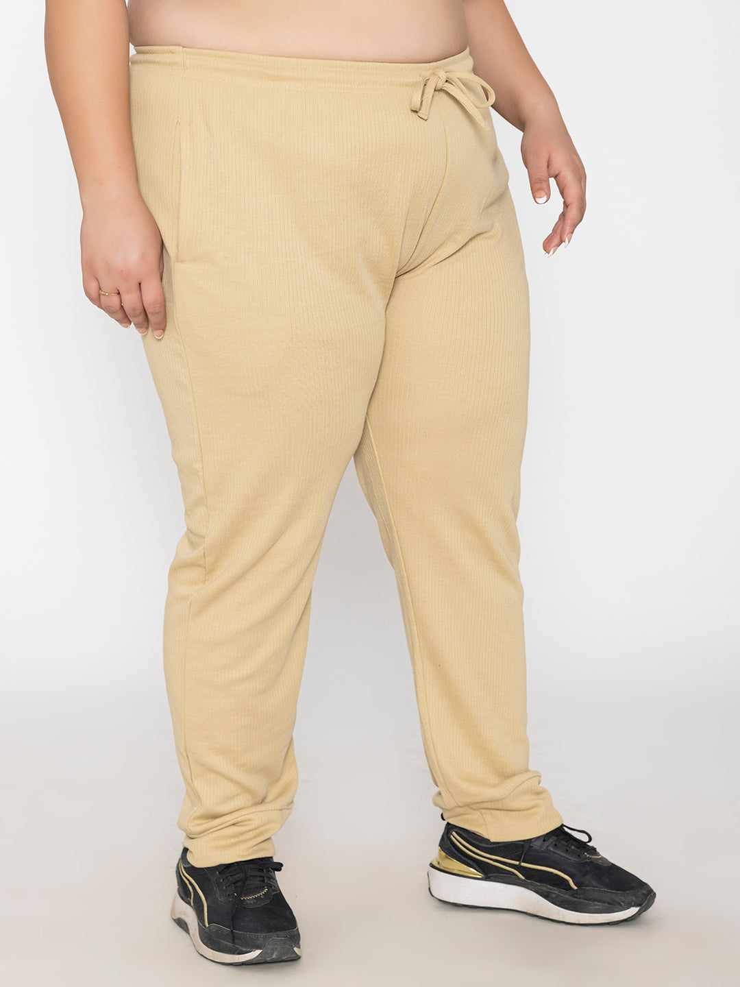 Plus Size Joggers for Women in cream  | Tittli