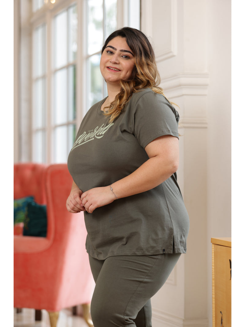 Ultra Comfy Plus Size Night Suit Set (Olive)