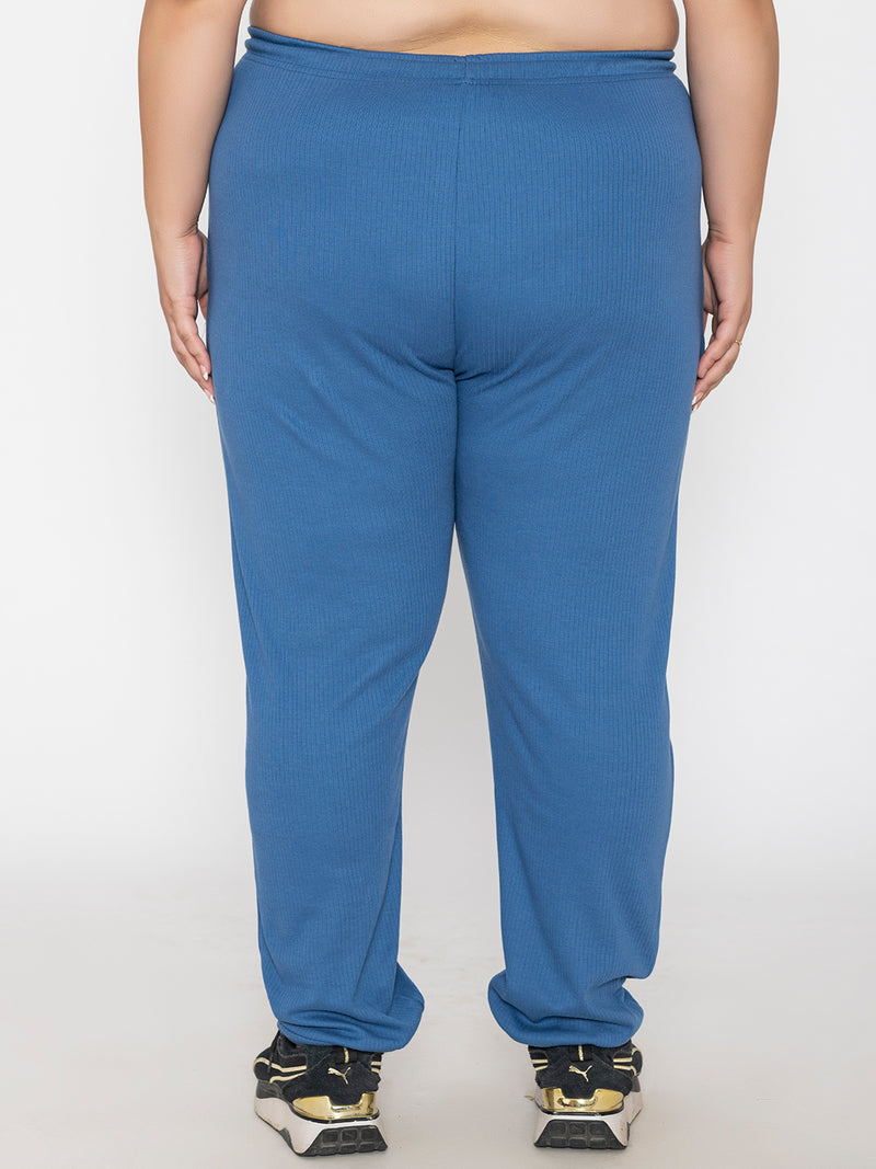 Blue Plus Size Joggers for Women - Backview