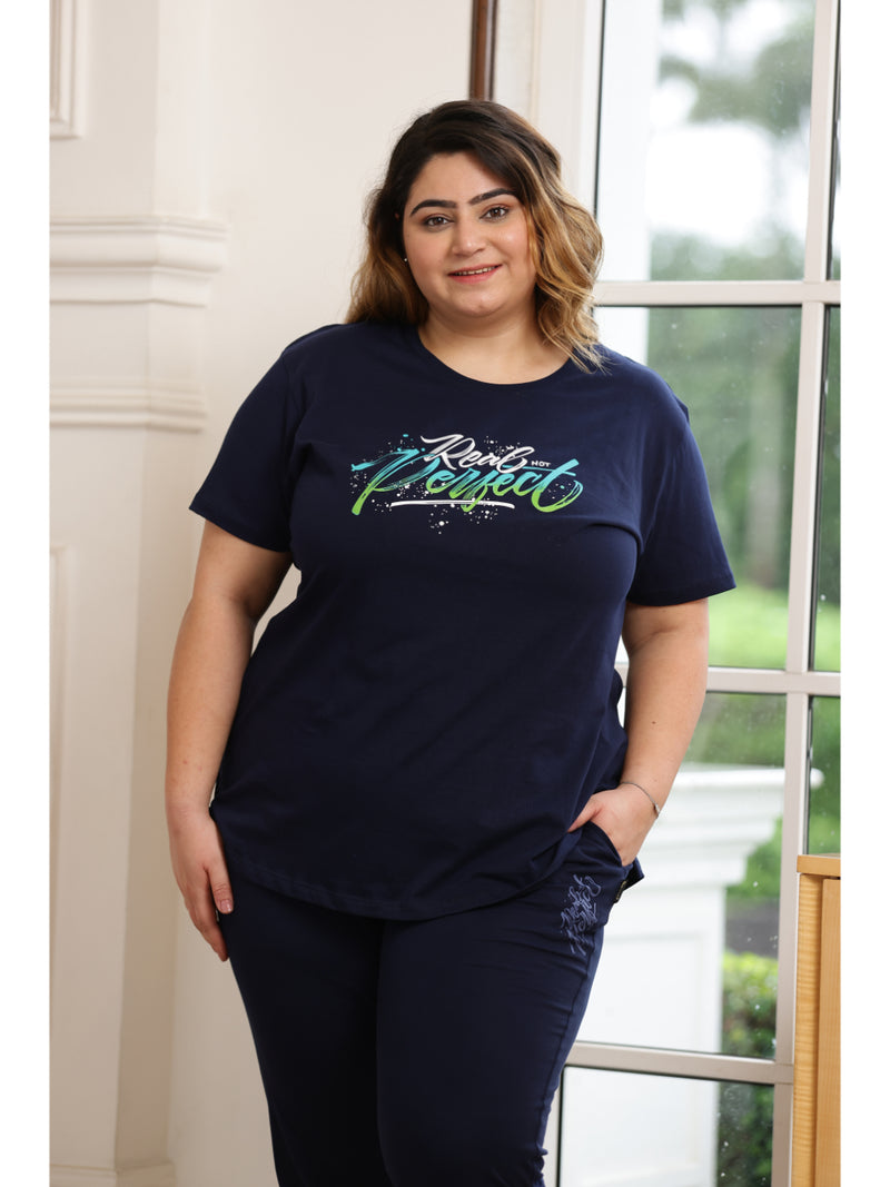 Ultra Comfy Plus Size Night Suit Set (Navy Blue)