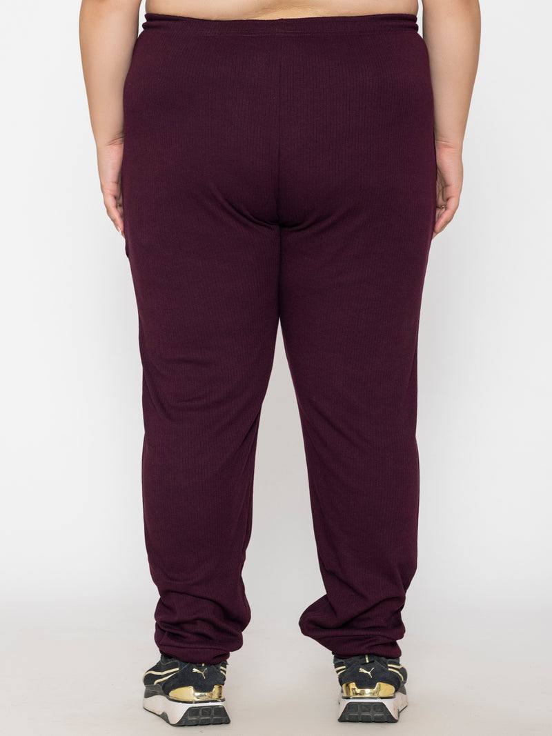 Plus Size Joggers for Women in Wine- Backview