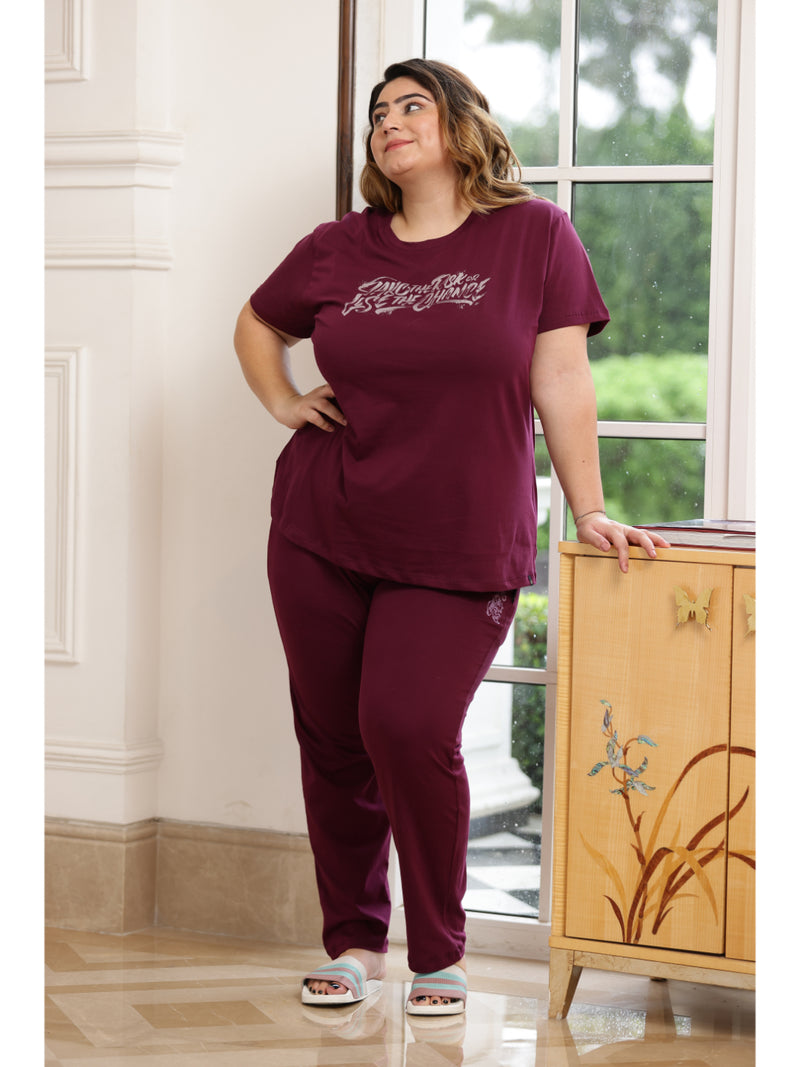 Ultra Comfy Plus Size Night Suit Set (Wine)