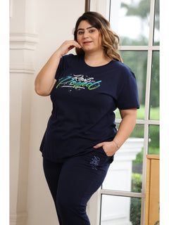 Ultra Comfy Plus Size Night Suit Set (Navy Blue)