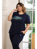 Premium Night Suit Plus Size For Ladies (Navy Blue)