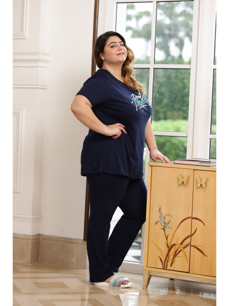 Ultra Comfy Plus Size Night Suit Set (Navy Blue)