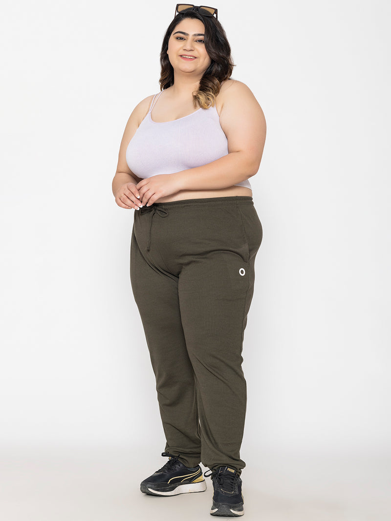 Plus Size Joggers for Women in Bottle Green