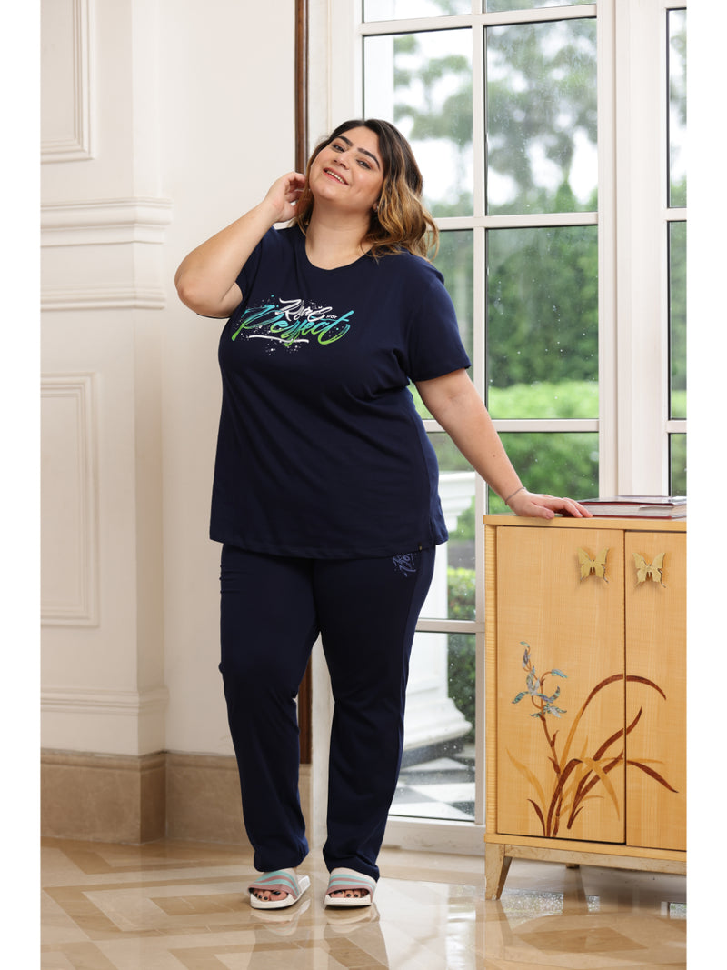 Ultra Comfy Plus Size Night Suit Set (Navy Blue)