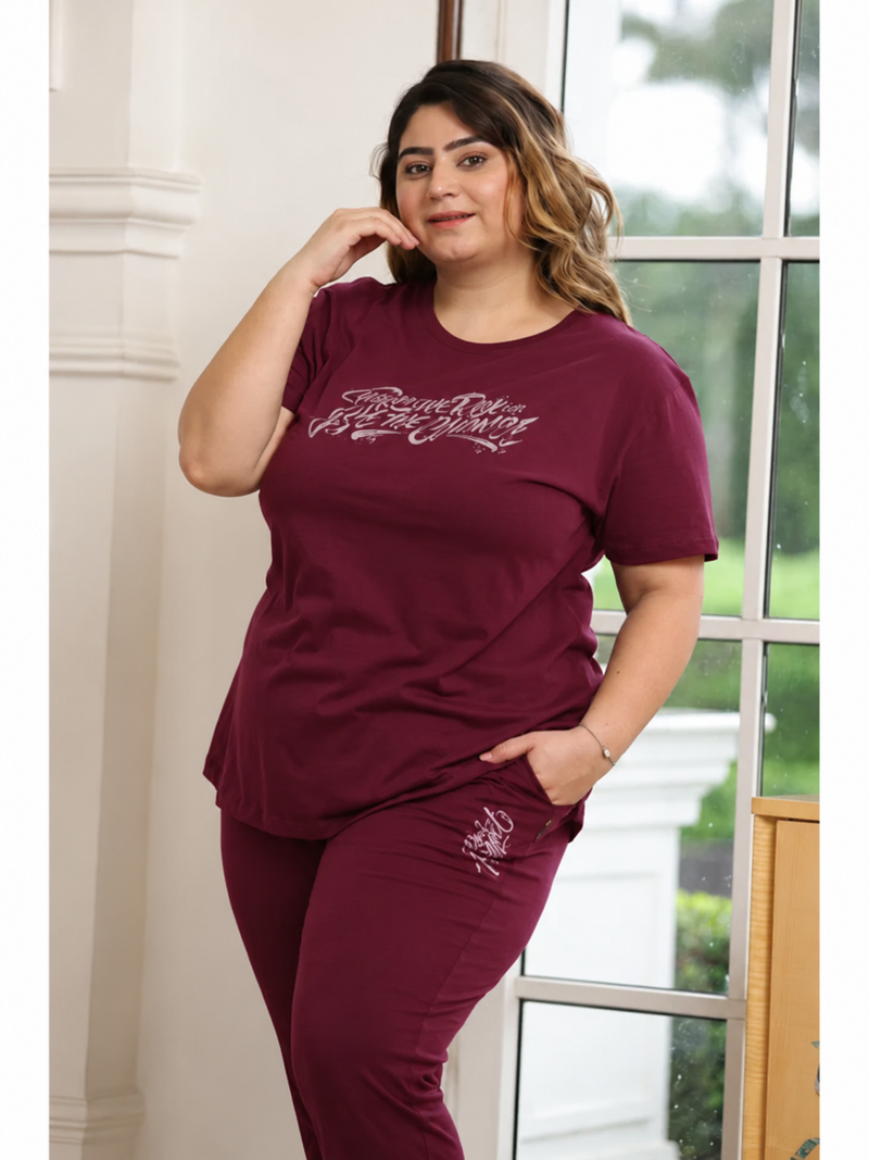 Ultra Comfy Plus Size Night Suit Set (Wine)