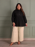 TITTLI Womens Plus Size Solid Pure Cotton Short Kurti (Black)