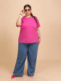 TITTLI Plus Size Pure Cotton Deep Pink Round Neck T-Shirt For Womens