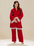 TITTLI Pure Cotton Mandarin Collared V-Neck Lace Detailing Tunic & Trouser Co-Ord Set