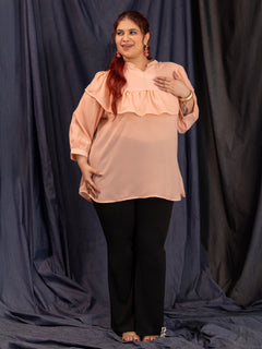 TITTLI Women Plus Size Georgette Solid Short Top (Peach)