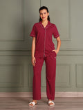 TITTLI Women Pure Cotton Shirt and Pyjama Nightsuit (Dark Pink)