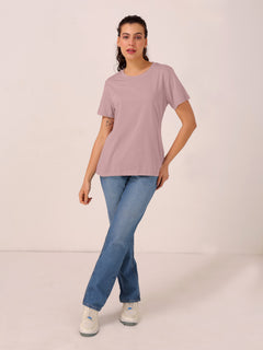 TITTLI Women Solid Colour Pure Cotton Regular Fit T-shirt(P-Lavender)