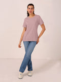 TITTLI Women Solid Colour Pure Cotton Regular Fit T-shirt(P-Lavender)