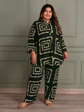 TITTLI Women All Over Printed Viscose Rayon Tunic And Trouser Co-Ord Set (Bottle Green)