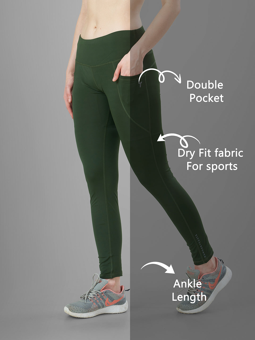 Olive Green Gym Tights for Women Online 