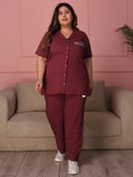 TITTLI Women Pure Cotton Shirt and Pyjama Plus Size Nightsuit(Maroon)