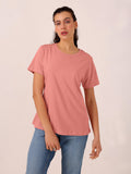 TITTLI Women Solid Colour Pure Cotton Regular Fit T-shirt(Peach)