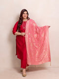TITTLI Ethnic Motifs Design Regular Beads and Stones Handwork Kurta with Trousers & with Dupatta Set For Womens(C.Red)