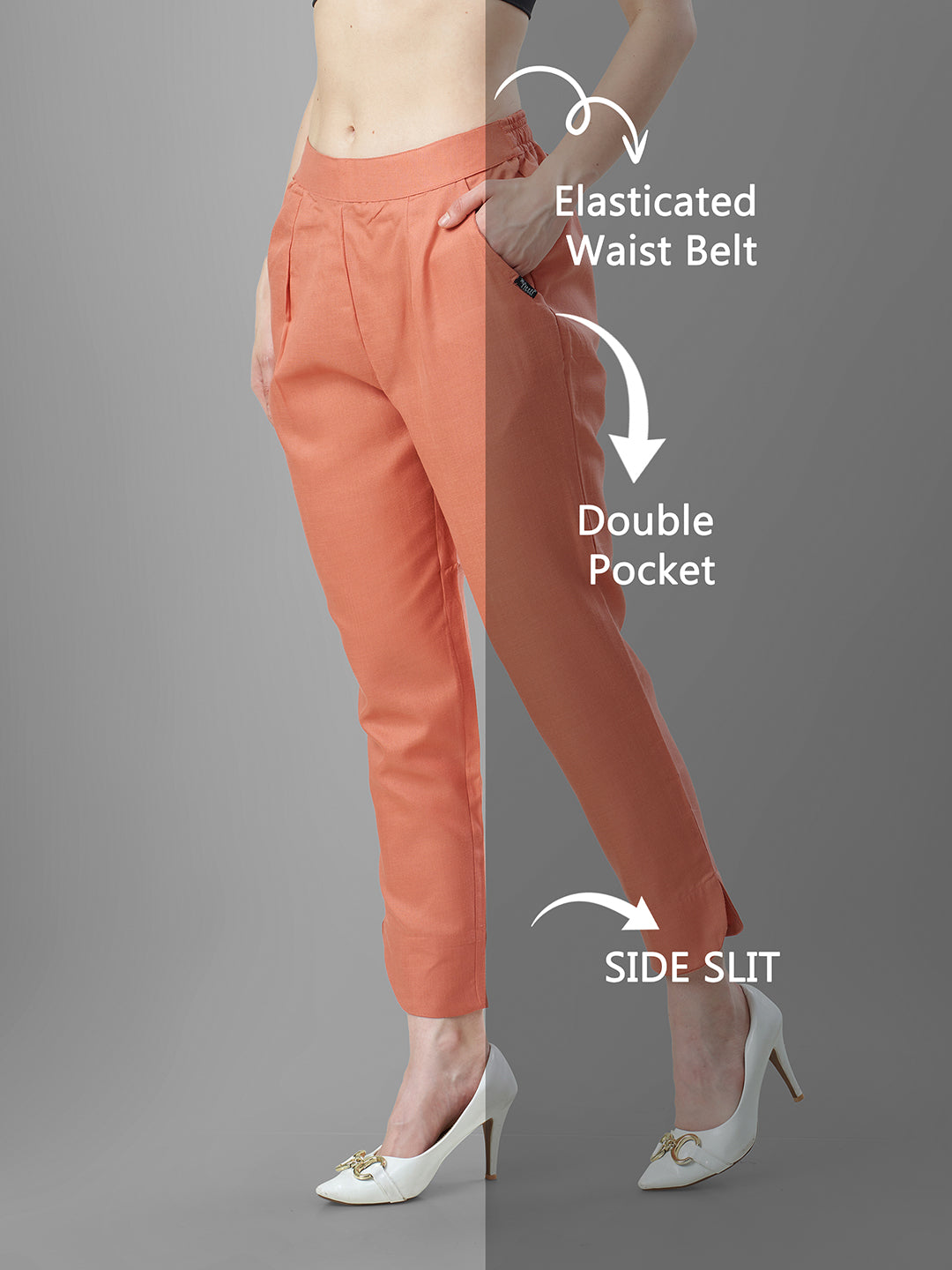 Trendy Silk Cigarette Pants for Ladies in Carrot online | Tittli