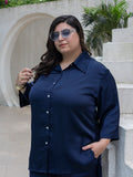Navy Blue Color Up-Down Shirt & Trouser Plus Size Co-Ord Set