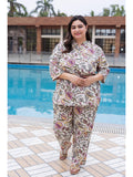 Plus Size Rayon Digital Printed Tunic And Trouser Co-Ord Set (Pink)