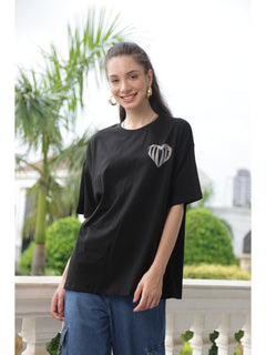 Oversized Back Printed T-Shirts For Women (Black)