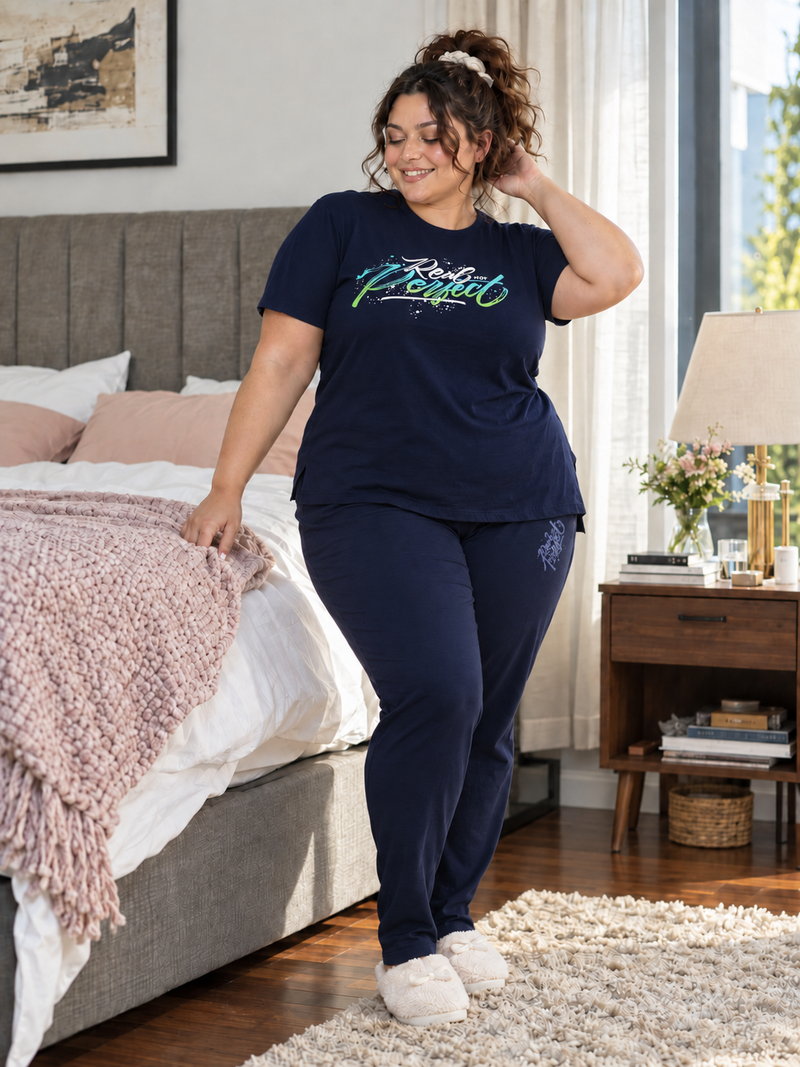 Ultra Comfy Plus Size Night Suit Set (Navy Blue)
