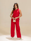 TITTLI Cheery Red Colour Thread Hand Work Tunic & Trouser Co-Ord Set For Women