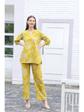 Printed V Neck Boxy fit Cotton Co-Ord Set (Mustard)
