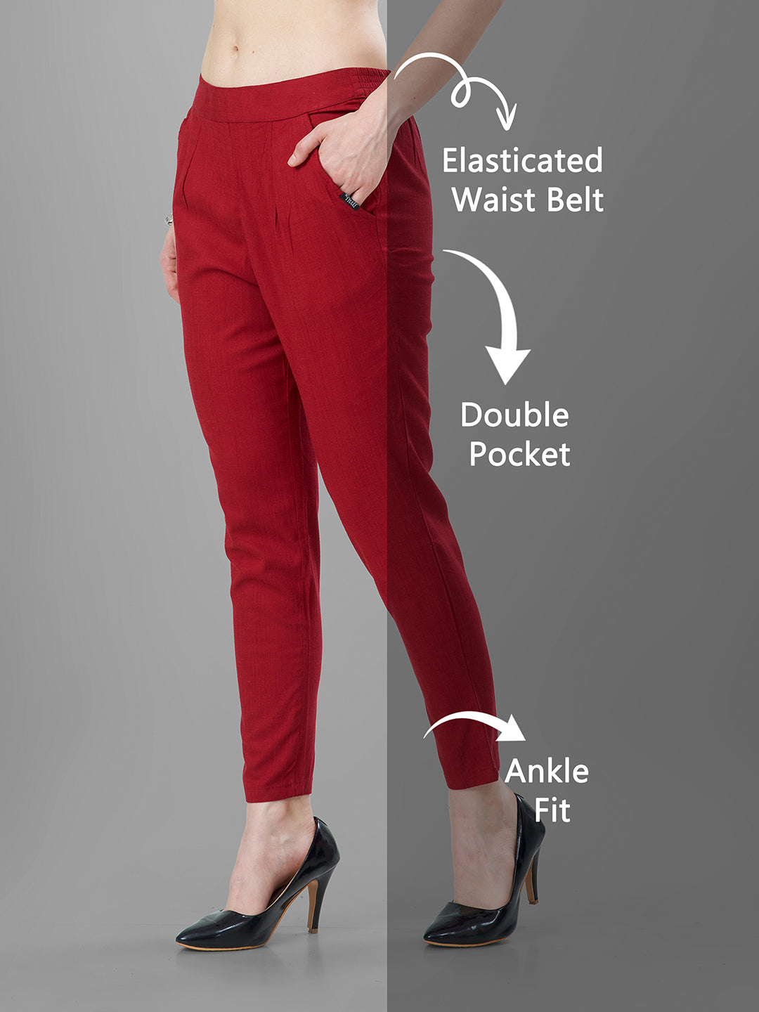 Buy Casual Pants for Women in Maroon online | Tittli