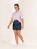 TITTLI Pure Cotton Pastel Lavender Round Neck T-Shirt For Womens