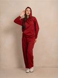 Knitted Cotton Fabric 240 GSM Heavy Quality Sienna Color Baggy Fit Hoodie & Track Pant Set For Women
