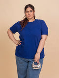 TITTLI Plus Size Pure Cotton Royal Blue Round Neck T-Shirt For Womens