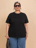 TITTLI Plus Size Pure Cotton Black Round Neck T-Shirt For Womens