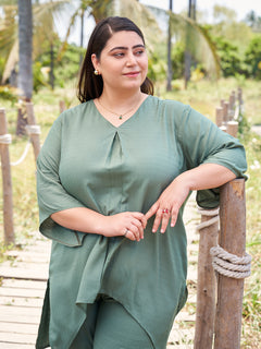 Rayon Tunic Kurta & Trouser Co-Ord Set (Pista)