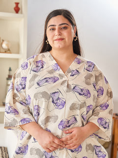 Cotton Flex Printed Tunic Kurta & Trouser Co-Ord Set (Lavender)