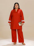 TITTLI Women's Plus Size Pure Cotton Solid Tunic and Trouser Co-Ord Set(Rust)