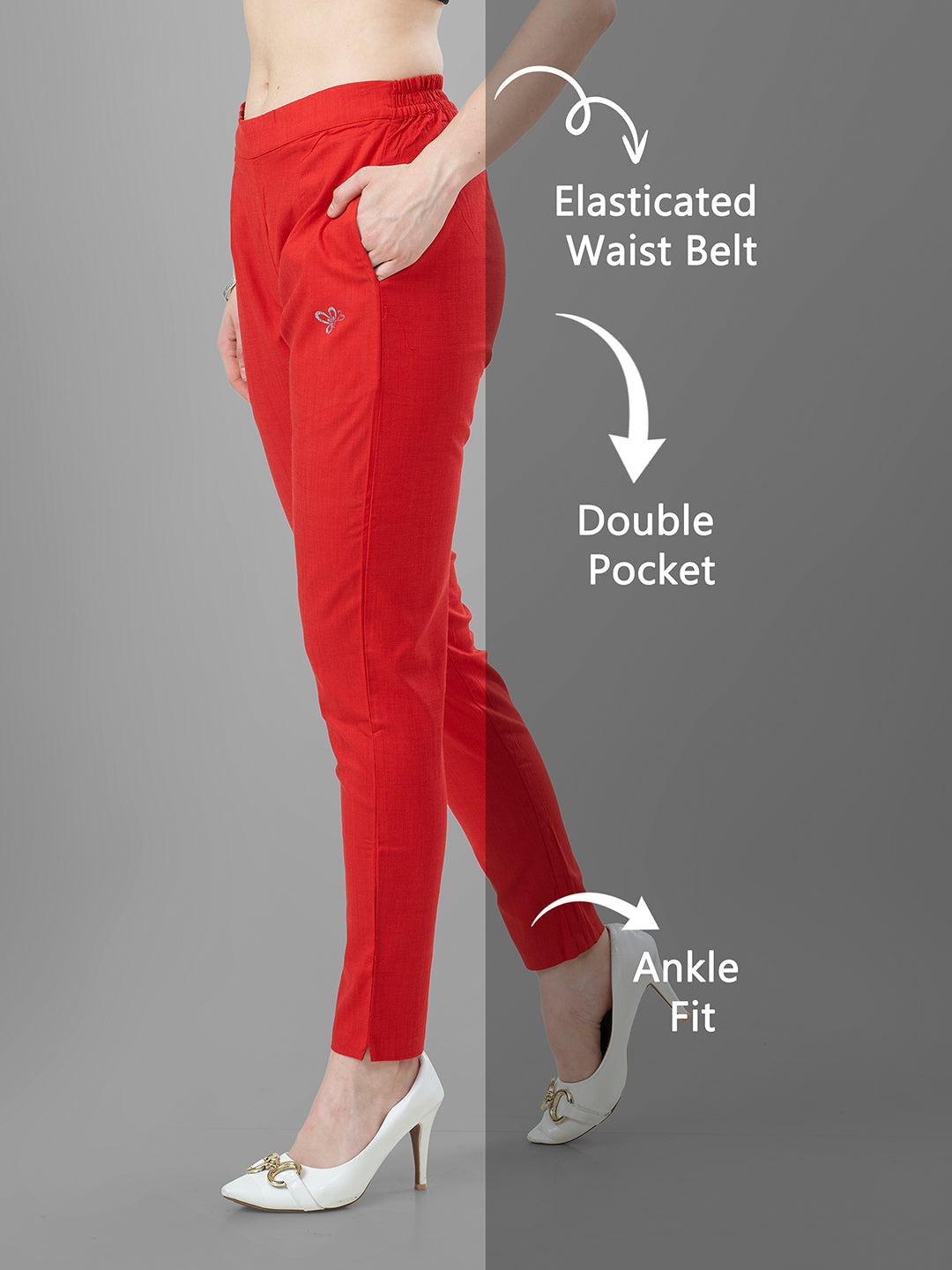 Buy Casual Pants for Women in red Tittli