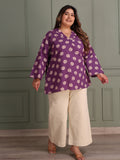 TITTLI Women Plus Size Printed Pure Cotton V-Neck Flared Sleeve Short Kurti (Purple)