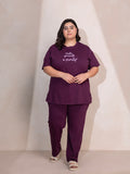Typography Printed Cotton T-Shirt & Pajama Nightsuit | L to 8XL Size (Wine)